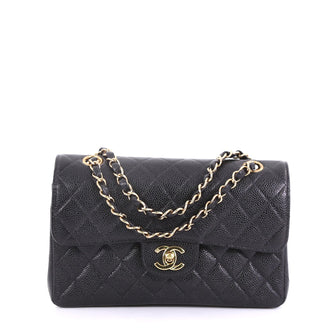 Chanel Vintage Classic Double Flap Bag Quilted Caviar Small Black
