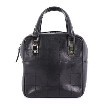 Chanel Square Stitch Satchel Quilted Leather Tall Black