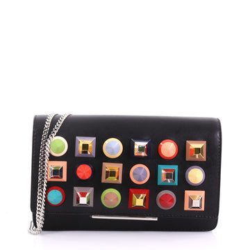 Fendi Wallet on Chain Studded Leather Black