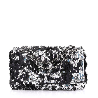 Chanel Summer Night Flap Bag Sequins with Leather Medium Black