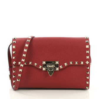 Valentino Rockstud Flip Lock Flap Bag Leather Medium Red