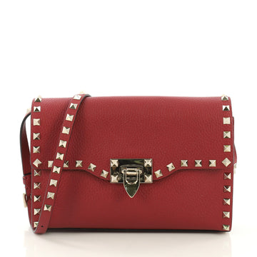 Valentino Rockstud Flip Lock Flap Bag Leather Medium Red