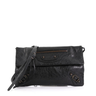 Balenciaga Envelope Strap Clutch Classic Studs Leather Black