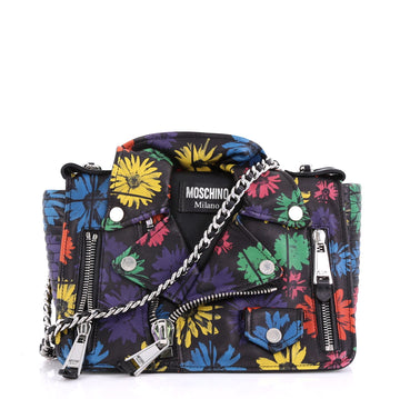 Moschino Biker Bag Printed Leather Medium Black 4041941