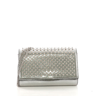 Christian Louboutin Paloma Clutch Spiked Leather Silver