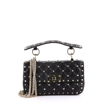 Valentino Rockstud Spike Flap Bag Quilted Leather Small Black