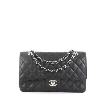 Chanel Vintage Classic Double Flap Bag Quilted Caviar Medium Black