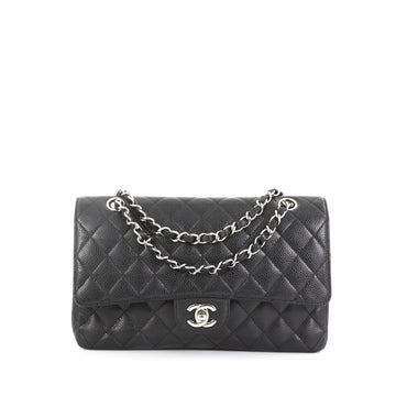 Chanel Vintage Classic Double Flap Bag Quilted Caviar Medium Black