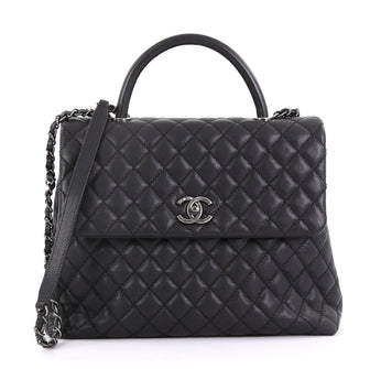 Chanel Coco Top Handle Bag Quilted Caviar Large Black