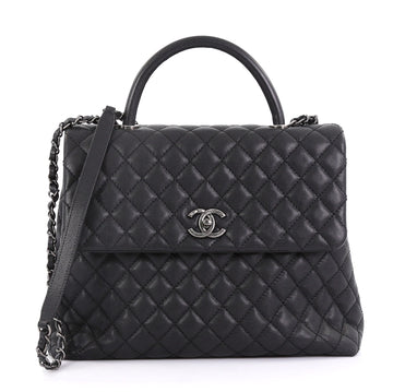 Chanel Coco Top Handle Bag Quilted Caviar Large Black