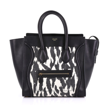 Celine Luggage Handbag Printed Textile and Leather Mini Black