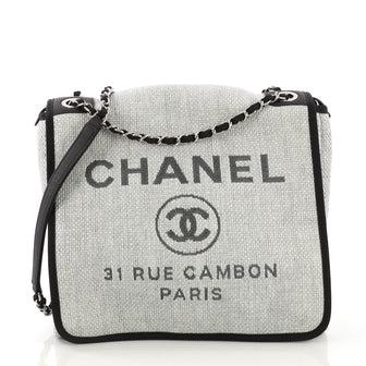 Chanel Deauville Messenger Bag Raffia Small Gray 4041991