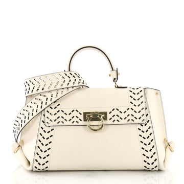 Salvatore Ferragamo Sofia Satchel Laser Cut Leather Medium White