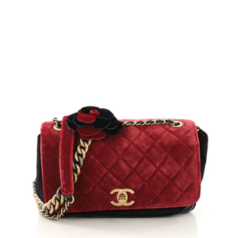 Chanel Paris-Cosmopolite Camellia Flap Bag Quilted Velvet Medium