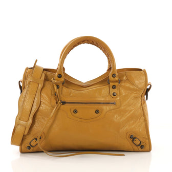 Balenciaga City Classic Studs Handbag Leather Medium Yellow 404361