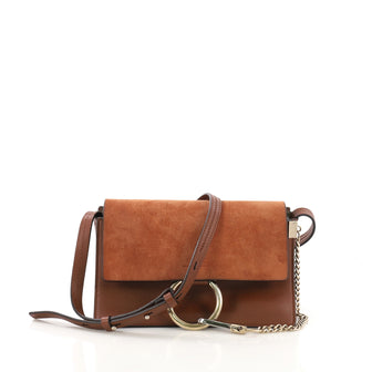Chloe Faye Shoulder Bag Leather and Suede Small Brown