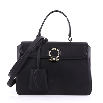 Versace Donatella Top Handle Bag Leather Medium Black 40444/1