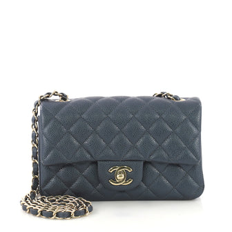 Chanel Classic Single Flap Bag Quilted Caviar Mini Blue 404541