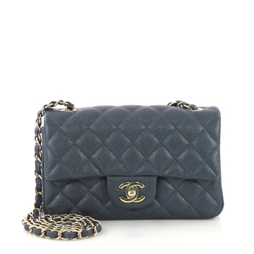 Chanel Classic Single Flap Bag Quilted Caviar Mini Blue 404541