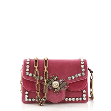Gucci Broadway Pearly Bee Shoulder Bag Crystal Embellished Velvet