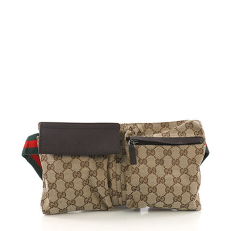 Gucci Vintage Double Belt Bag GG Canvas Brown 404622