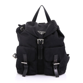 Prada Double Front Pocket Backpack Tessuto Medium Black