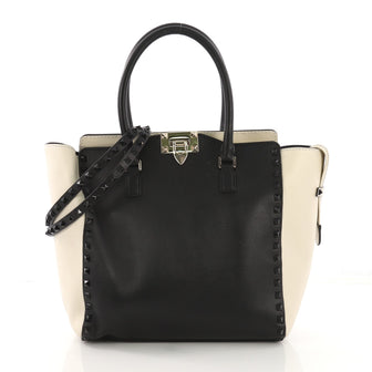 Valentino Rockstud Tote Rigid Leather Medium Black