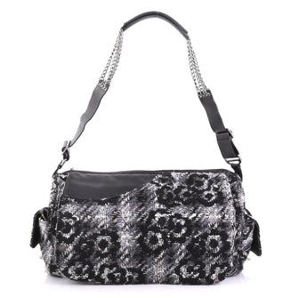 Chanel Messenger Bag Camellia Tweed and Leather Large Black 404761