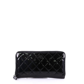 Chanel Zip Around Wallet Quilted Patent Long Black