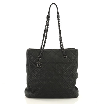 Chanel CC Charm Tote Quilted Iridescent Calfskin Tall Black