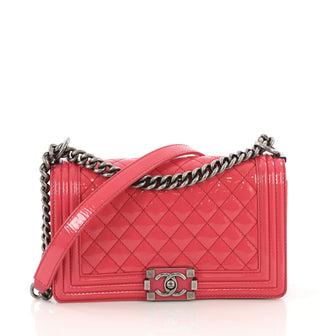 Chanel Boy Flap Bag Quilted Patent Old Medium Pink