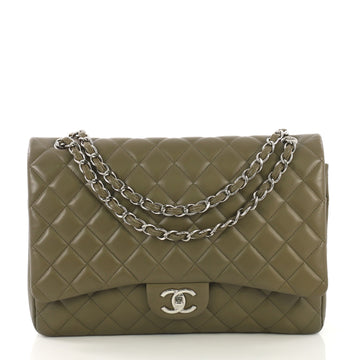 Chanel Classic Double Flap Bag Quilted Lambskin Maxi Green 405231
