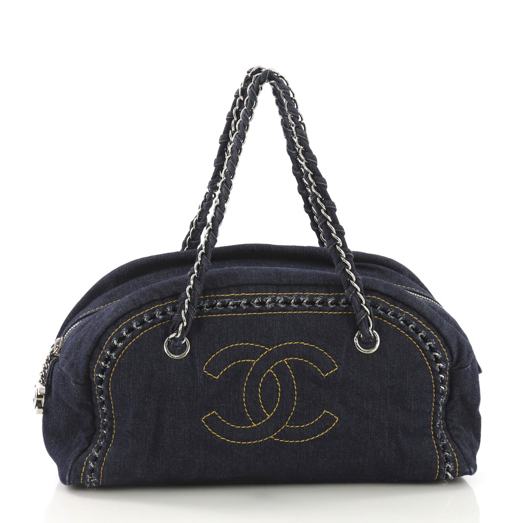 シャネル★ Chanel Luxe Ligne Bowler Bag Denim Medium Blue 405252
