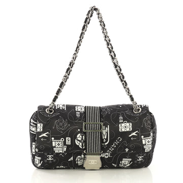 Chanel Airlines Chain Buckle Flap Bag Printed Satin Medium 405272