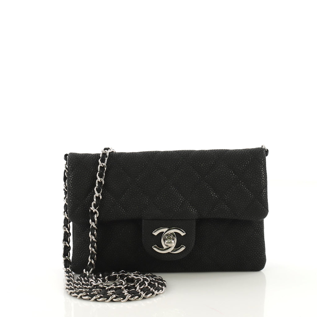 Chanel CC Chain Zip Flap Bag Quilted Matte Caviar Mini Black 405278