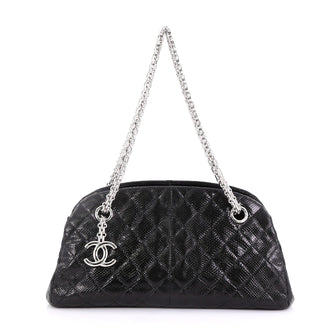 Chanel Just Mademoiselle Handbag Quilted Lizard Small Black