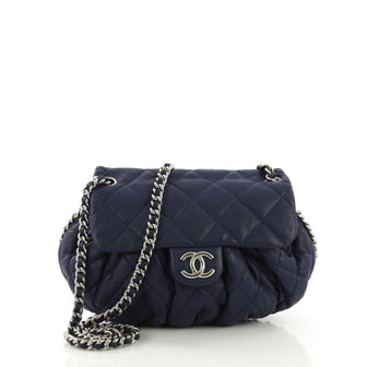 Chanel Chain Around Flap Bag Quilted Leather Medium Blue