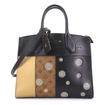 Louis Vuitton City Steamer Handbag Limited Edition Studded Reverse Monogram Canvas and Leather MM