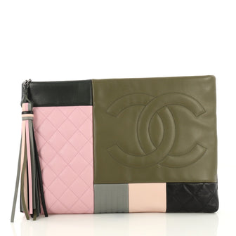 Chanel O Case Clutch Colorblock Leather Large Multi Color