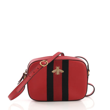 Gucci Bee Web Camera Bag Leather Red