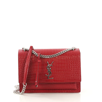 Sunset Crossbody Bag Crocodile Embossed Leather Medium