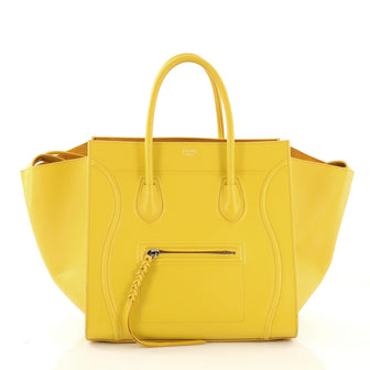 Celine Phantom Handbag Textured Leather Medium Yellow