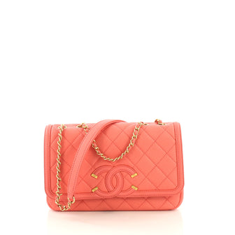 Chanel Filigree Flap Bag Quilted Caviar Small Pink