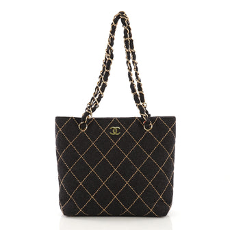 Chanel Surpique Chain Tote Quilted Wool Small Gray 405321