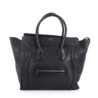 Celine Luggage Handbag Smooth Leather Mini Black 405323