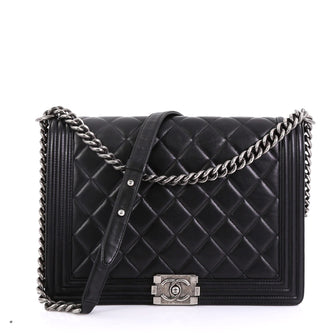 Chanel Boy Flap Bag Quilted Lambskin Large Black
