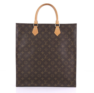 Louis Vuitton Sac Plat Handbag Monogram Canvas GM Brown