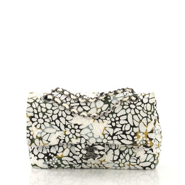 Chanel Classic Double Flap Bag Quilted Floral Tweed Medium White