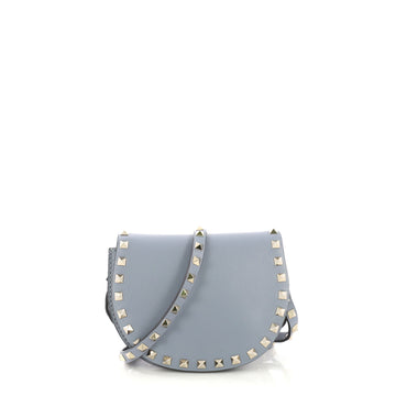 Valentino Rockstud Half Moon Crossbody Bag Leather Mini Blue 405626