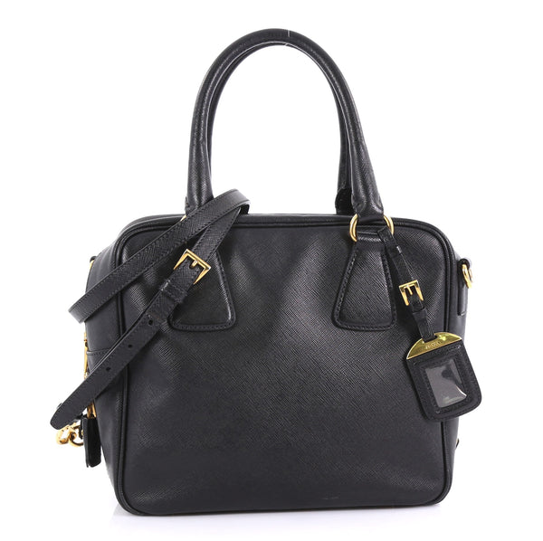 Prada Square Bauletto Bag Saffiano Leather Small Black Neutral